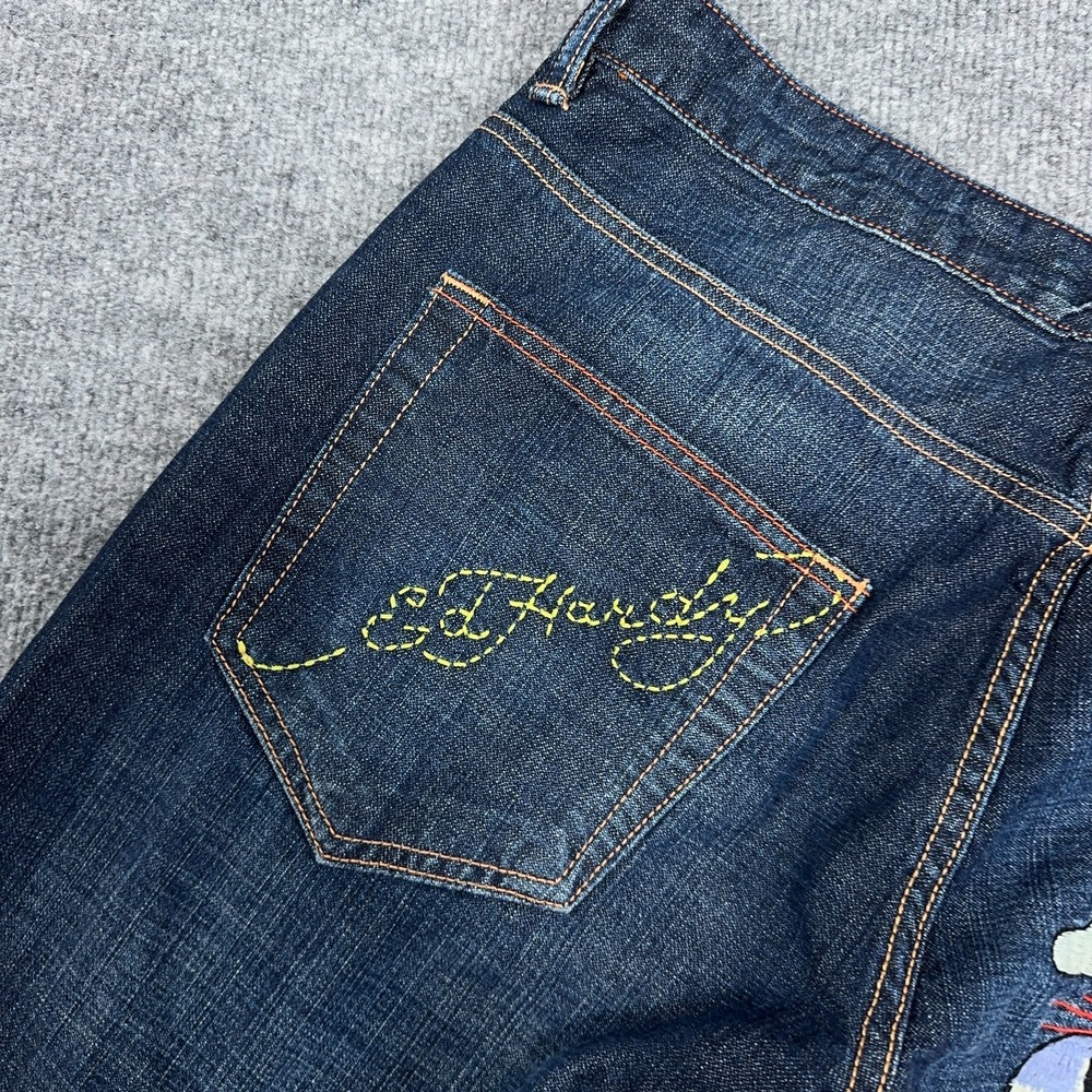 Vintage Ed Hardy Jeans Men 36x32 Embroidered Skull Crossbones Hearts Y2K - Picture 6 of 16
